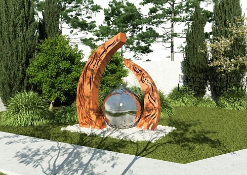 Парковый фонтан "Madrid 2" из кортена с нержавеющим шаром купить в Lago Verde 